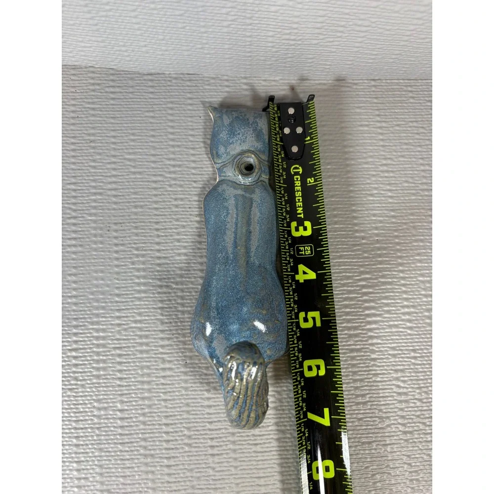 Studio Pottery Blue Glazed Ceramic Cat Wall Hook Key Hanger‎ Handcrafted 7 inch